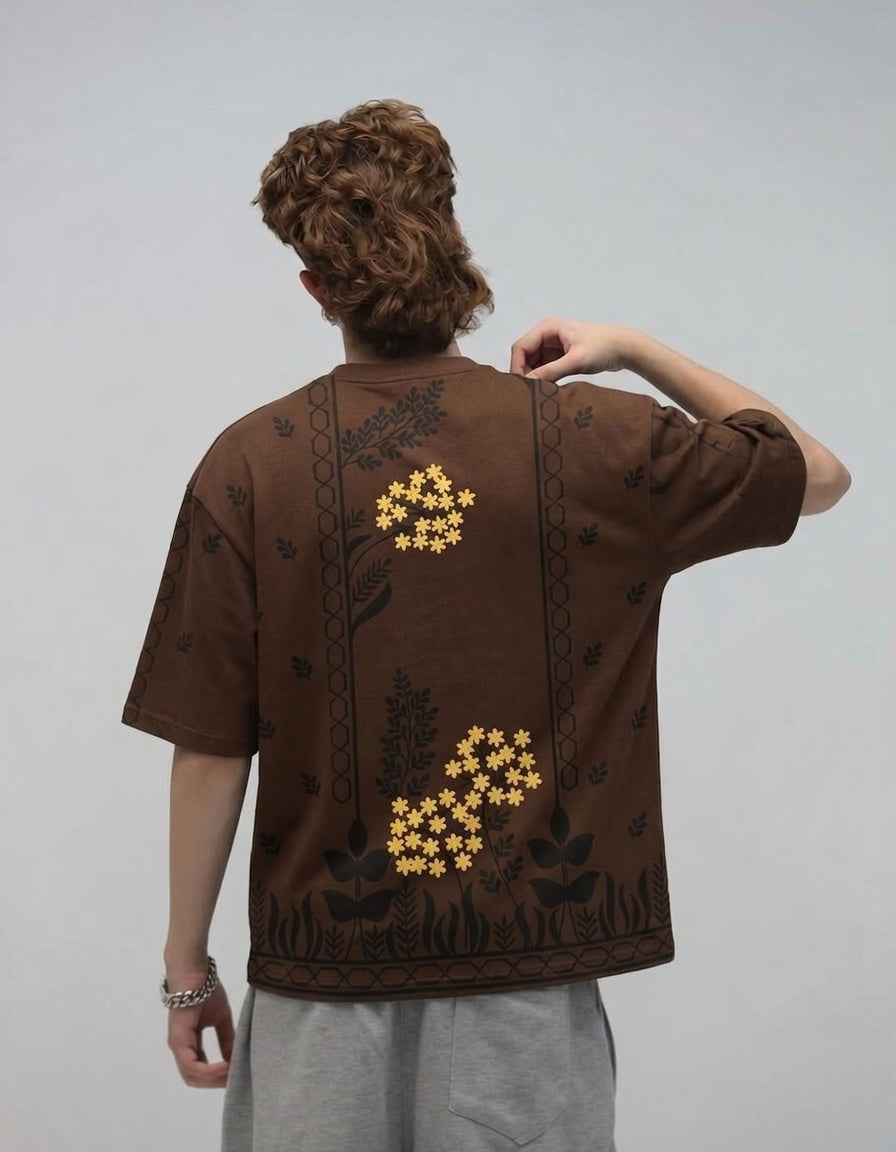 All Over Graphic Drop Shoulder T-Shirt – Printed Cotton Jersey Oversized Tee