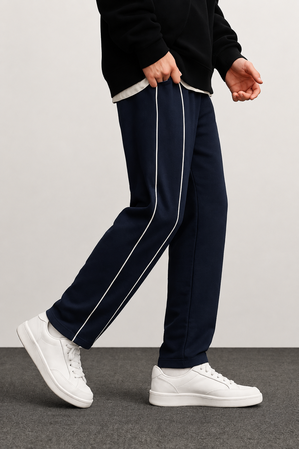Men’s Relaxed Side-Piped Baggy Trousers - Cotton Terry | Humraaz Wear