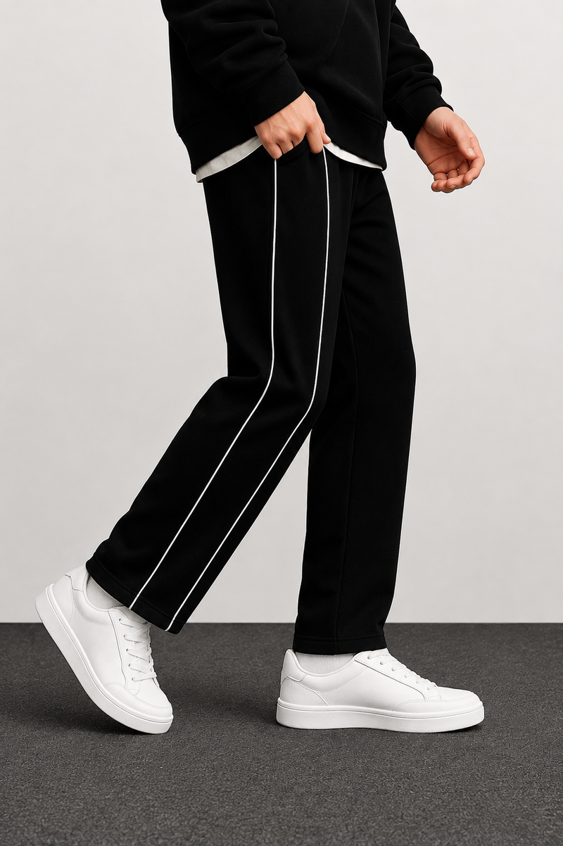 Men’s Relaxed Side-Piped Baggy Trousers - Cotton Terry | Humraaz Wear