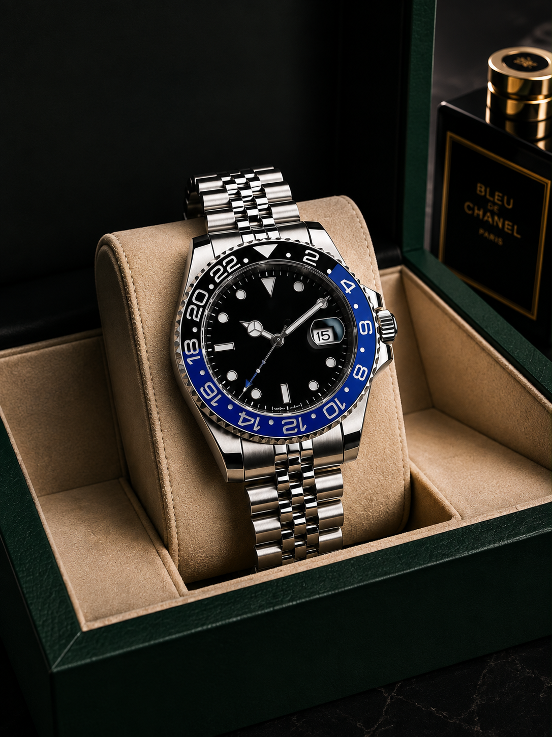 Stainless Steel Chain Watch with Date & Moving Bezel | HUMRAAZ WEAR