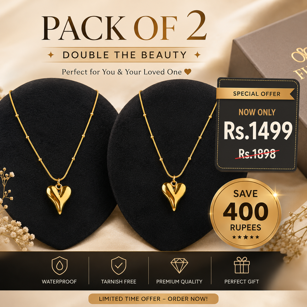 Gold Heart Stainless Steel Pendant Necklace for Women