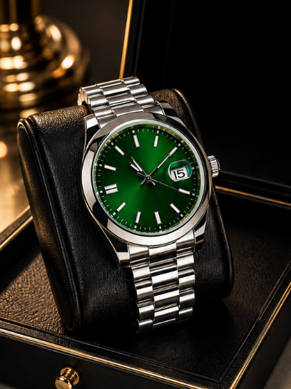 Premium Men’s Date Display Watch – Plain Bezel & Stainless Steel Chain | Humraaz Wear
