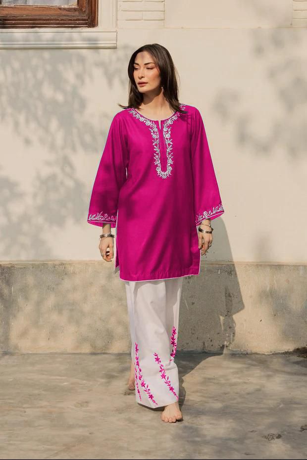 2PC Summer Cotton Dress for Women – Embroidered Shirt with Flapper (Soft Pure Cotton Casual Wear)
