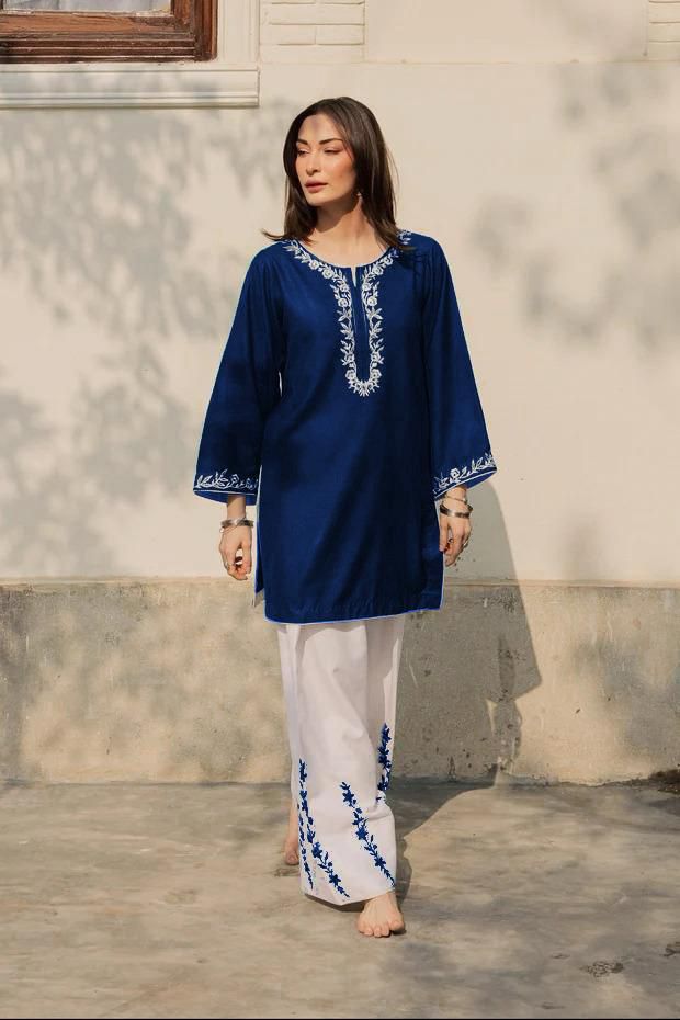 2PC Summer Cotton Dress for Women – Embroidered Shirt with Flapper (Soft Pure Cotton Casual Wear)