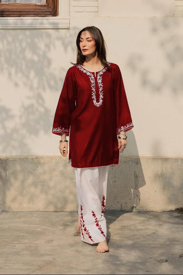 2PC Summer Cotton Dress for Women – Embroidered Shirt with Flapper (Soft Pure Cotton Casual Wear)