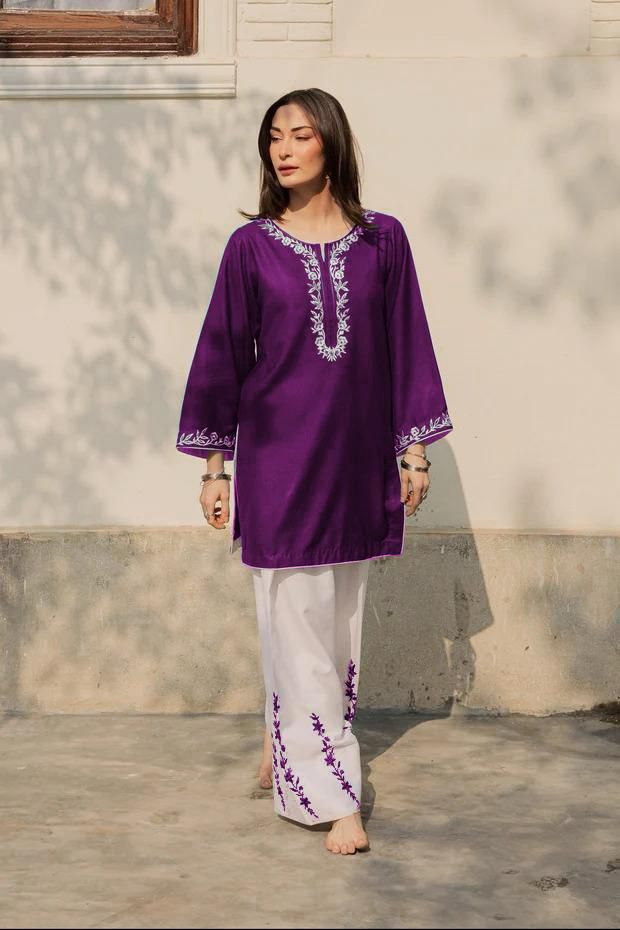 2PC Summer Cotton Dress for Women – Embroidered Shirt with Flapper (Soft Pure Cotton Casual Wear)