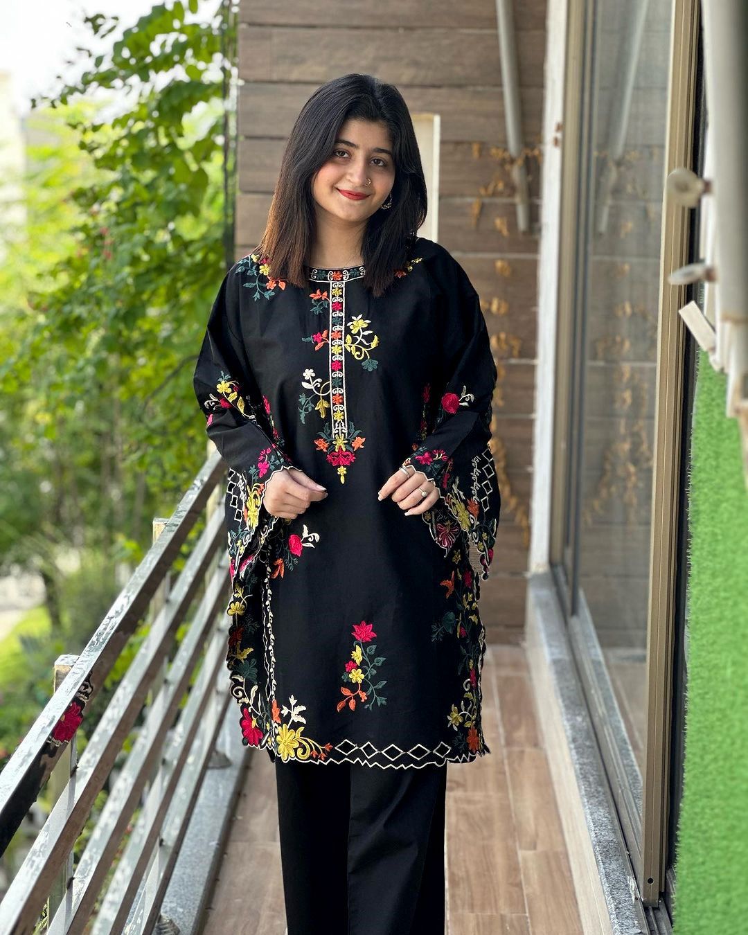 2PC Embroidered Linen Dress for Women – Long Sleeve Shirt with Trouser (Soft Casual & Formal Wear)