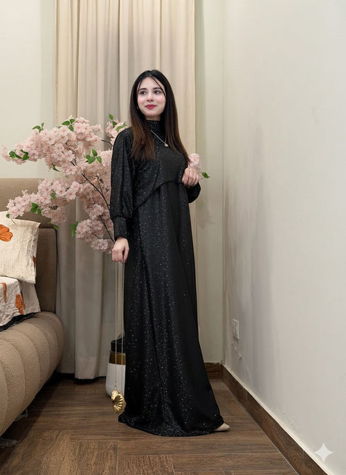 2PC Moonlight Glitter Maxi Dress Set for Women – Drop Shoulder Top with Long Maxi (Party & Festive Wear)