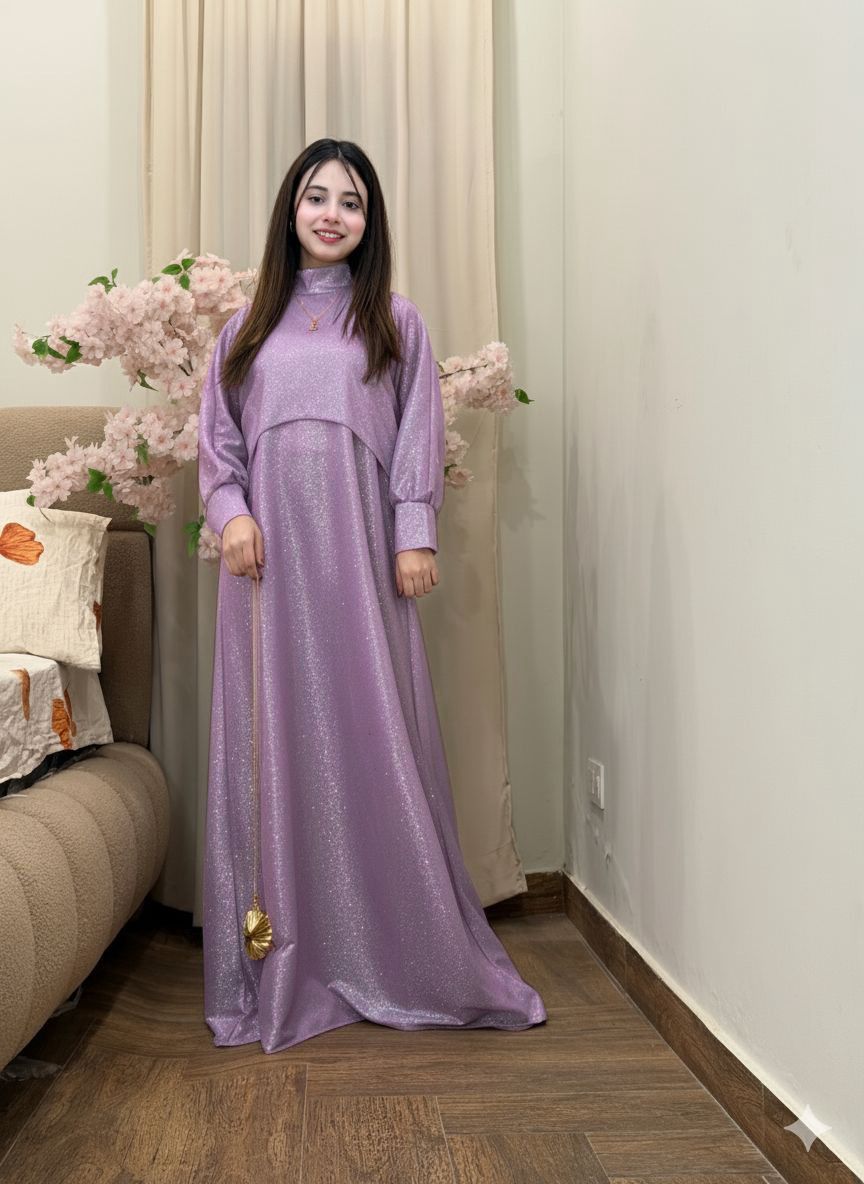 2PC Moonlight Glitter Maxi Dress Set for Women – Drop Shoulder Top with Long Maxi (Party & Festive Wear)