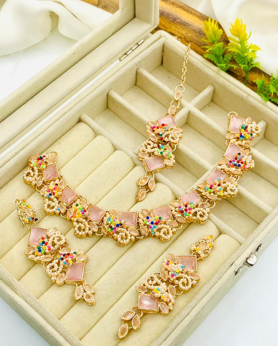 Full Zircon Necklace Set with Earrings & Tika