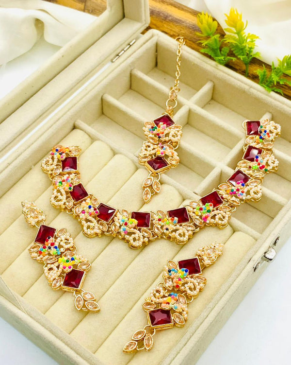 Full Zircon Necklace Set with Earrings & Tika