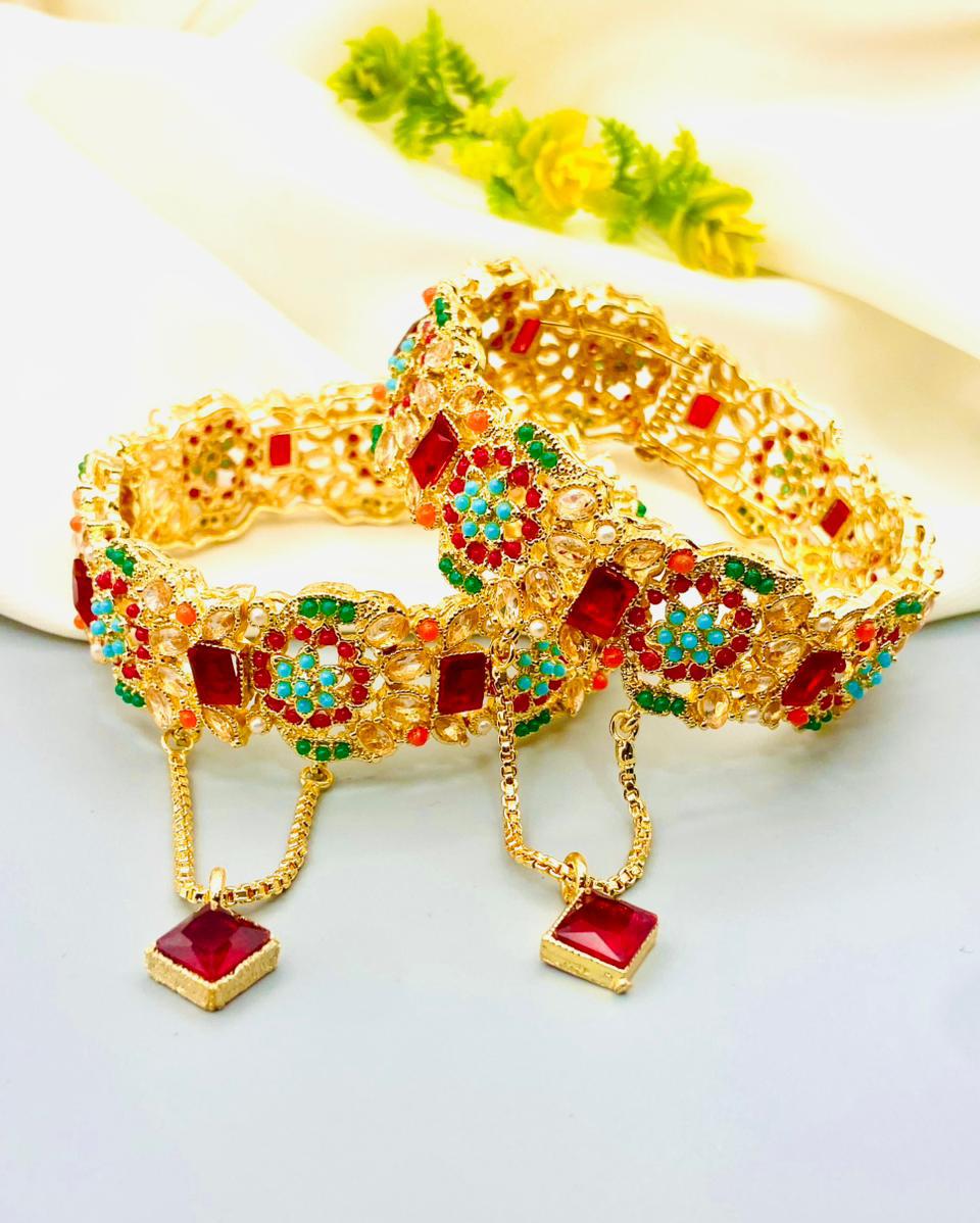 Gold Plated Manjoos Zircon Bangles Set for Women