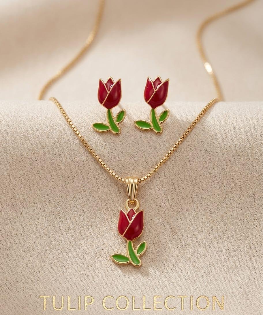 Tulip Blossom Necklace & Earring Set — Timeless Elegance for Her