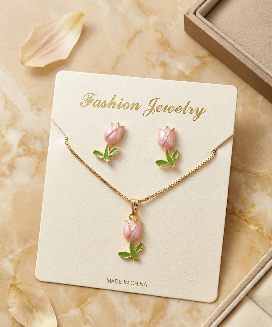 Tulip Blossom Necklace & Earring Set — Timeless Elegance for Her