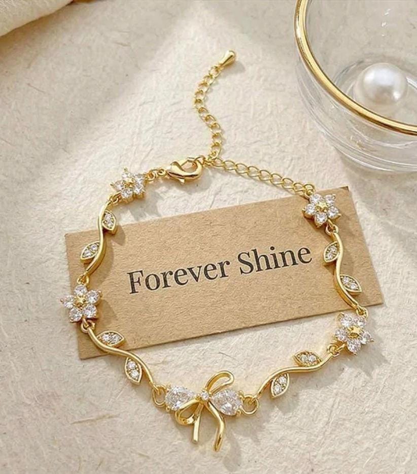 Gold Plated Zircon Bow Bracelet for Women