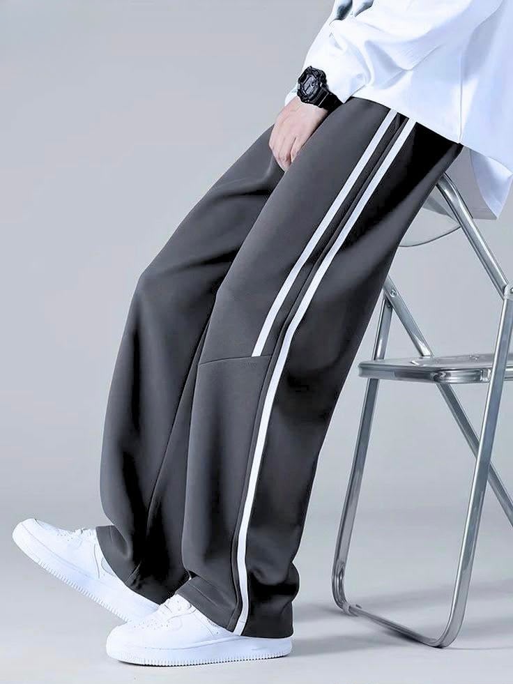 Side Stripe Baggy Trousers for Men – Premium Cotton Terry Relaxed Fit | HUMRAAZ WEAR