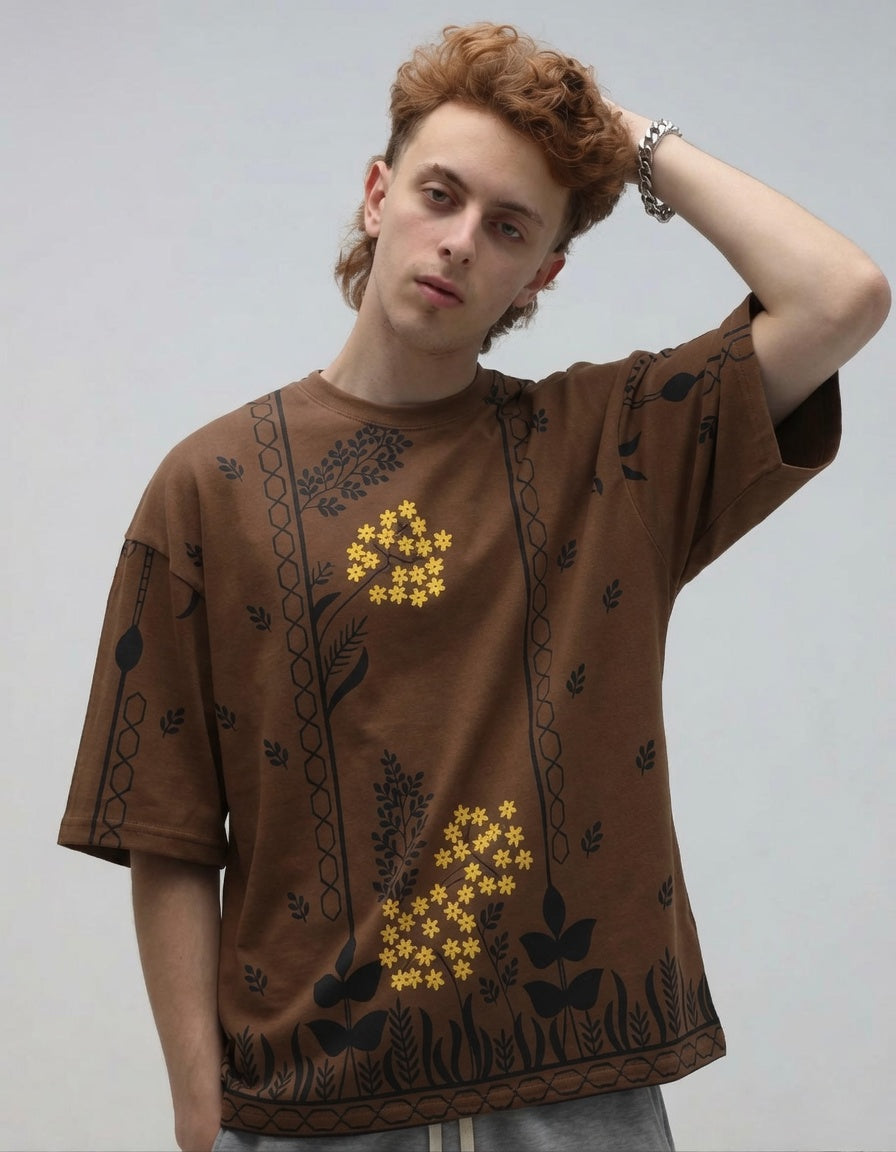 All Over Graphic Drop Shoulder T-Shirt – Printed Cotton Jersey Oversized Tee