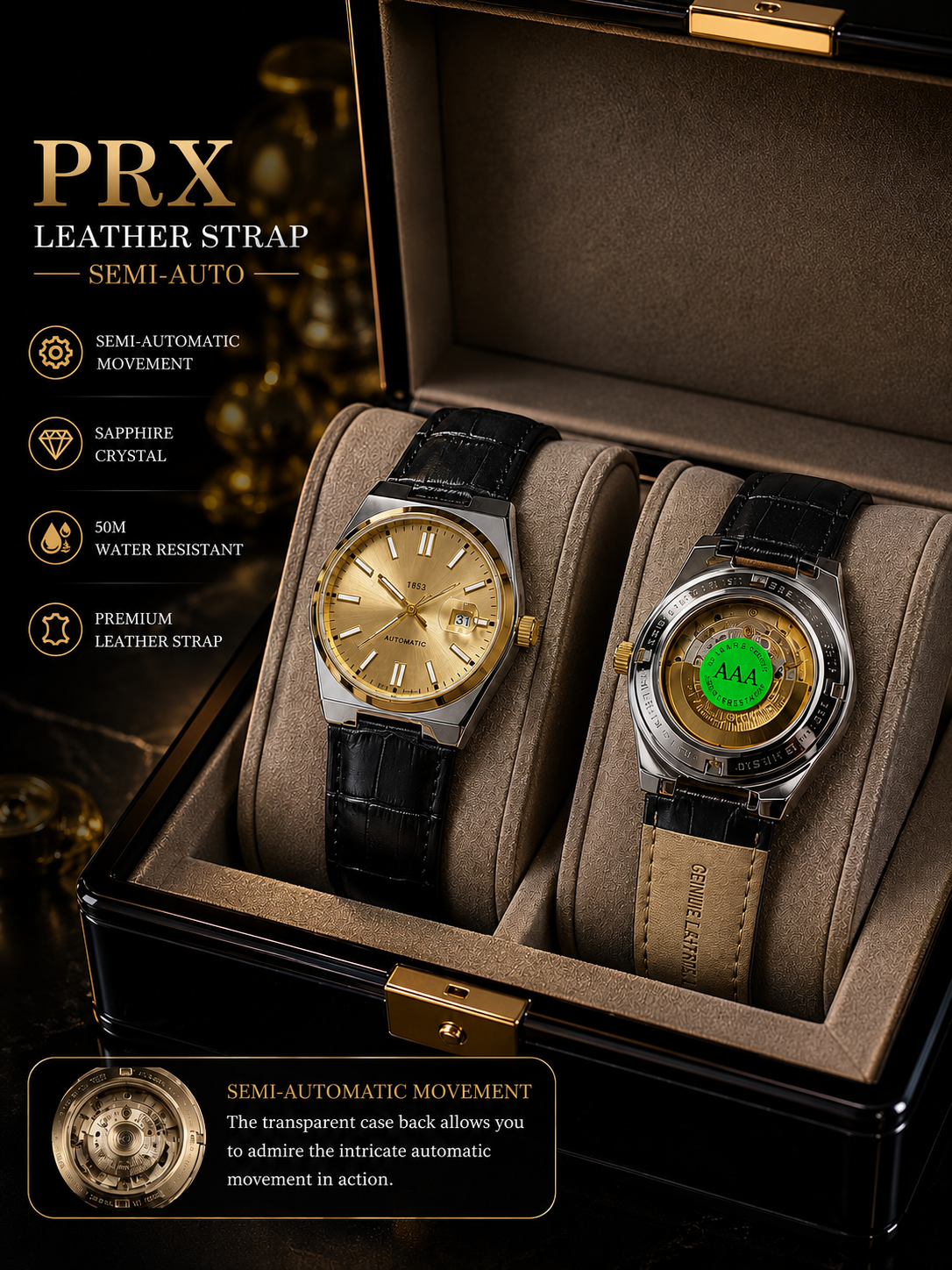1853 Semi-Automatic Leather Strap Watch for Men| Premium Old Money look | HUMRAAZ WEAR