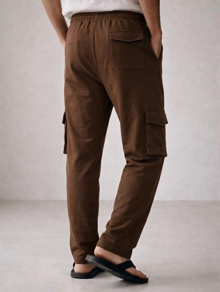 Men’s Cargo Pocket Straight Trousers – Cotton Terry Comfort Fit