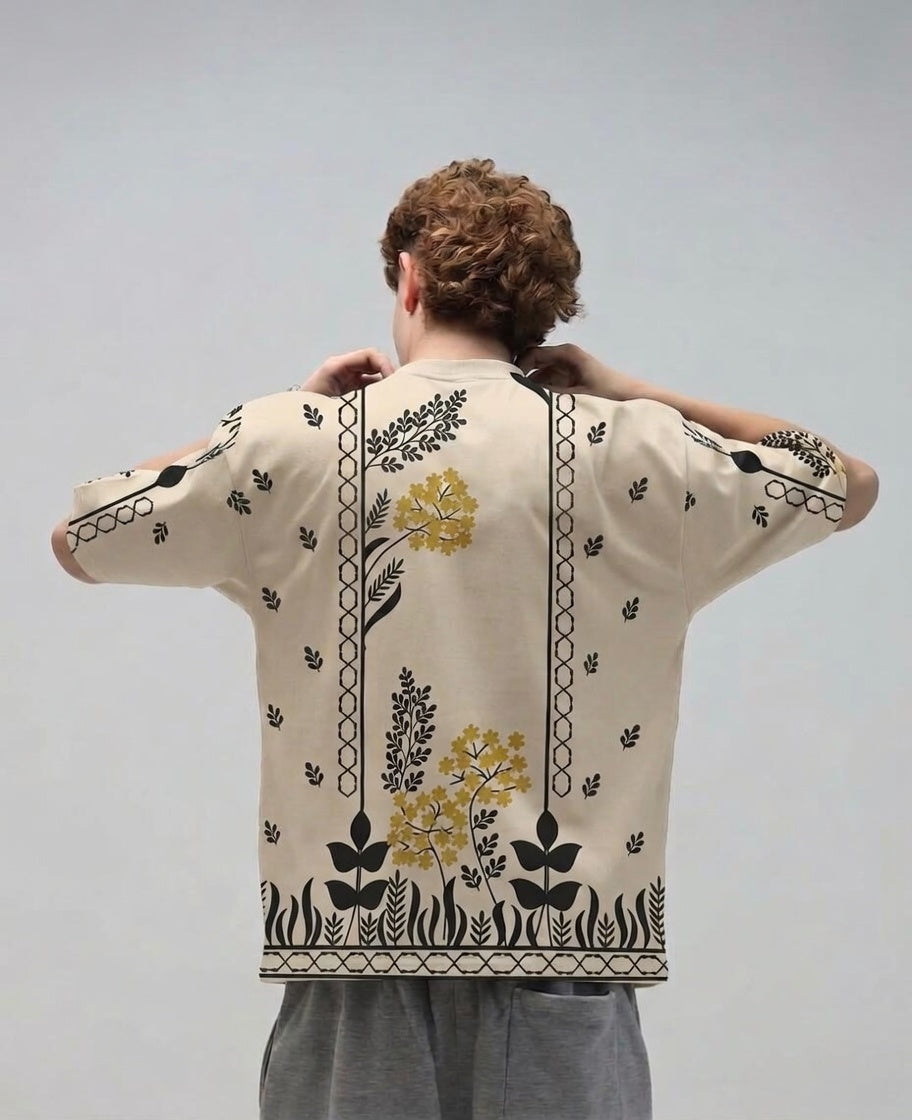 All Over Graphic Drop Shoulder T-Shirt – Printed Cotton Jersey Oversized Tee