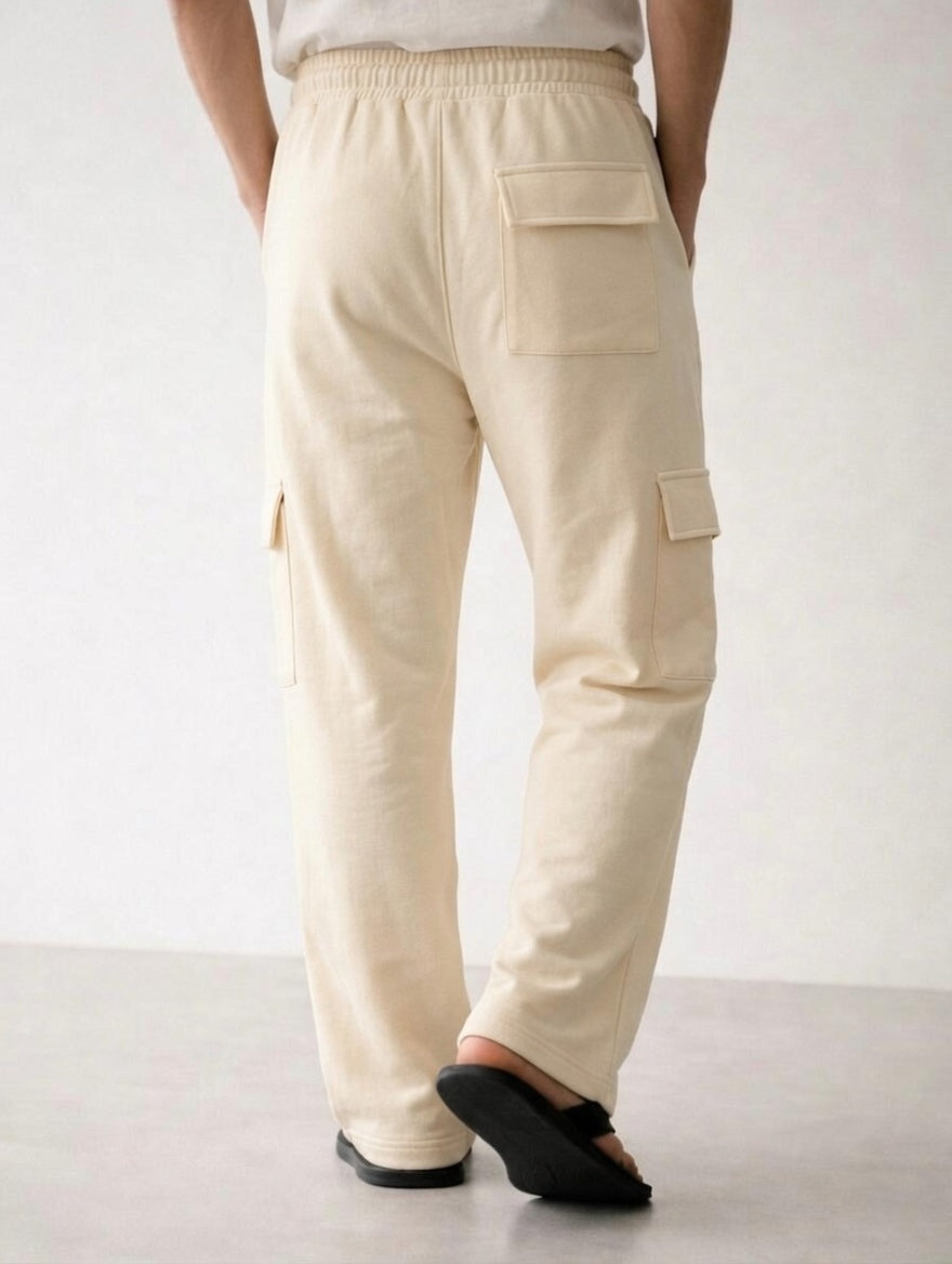 Men’s Cargo Pocket Straight Trousers – Cotton Terry Comfort Fit
