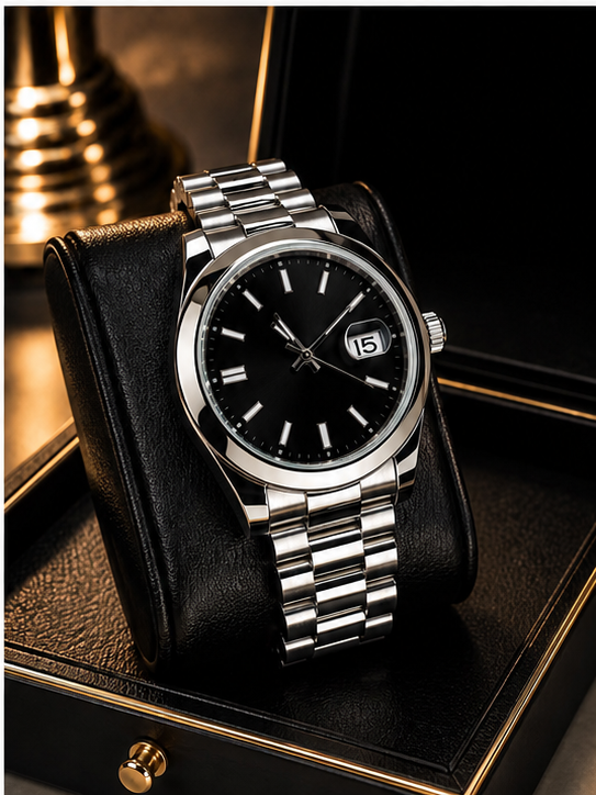 Premium Men’s Date Display Watch – Plain Bezel & Stainless Steel Chain | Humraaz Wear