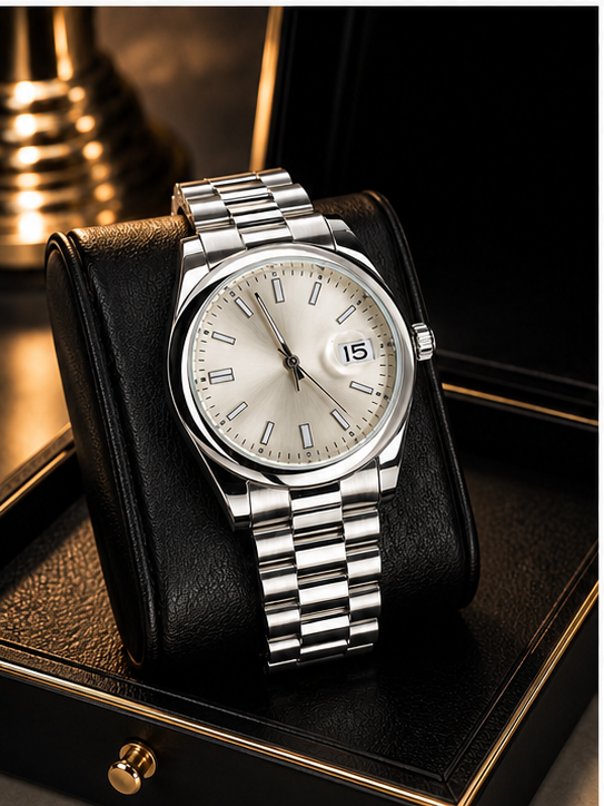Premium Men’s Date Display Watch – Plain Bezel & Stainless Steel Chain | Humraaz Wear